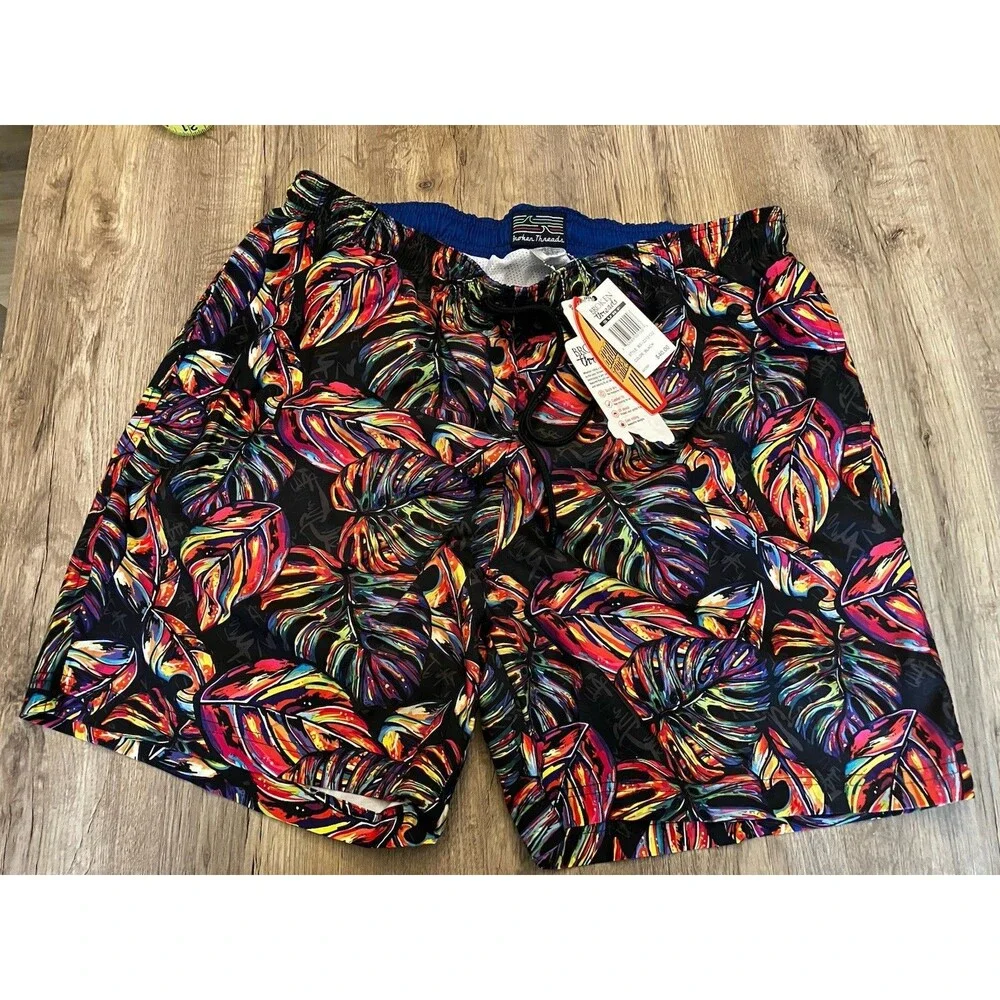 Broken Threads New Men's Board Shorts Size XL Psychedelic Leaves